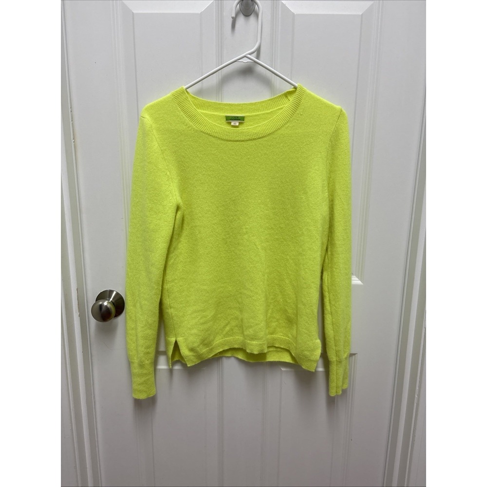 J Crew Women's Neon Yellow Crewneck Italian Cashmere Sweater - Medium